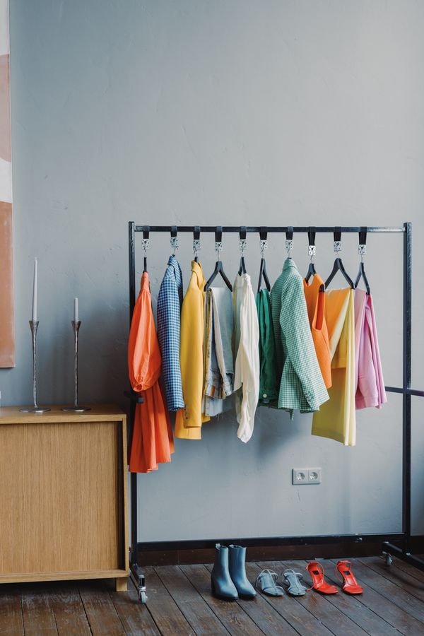 Clothes hanging on a rail in a store